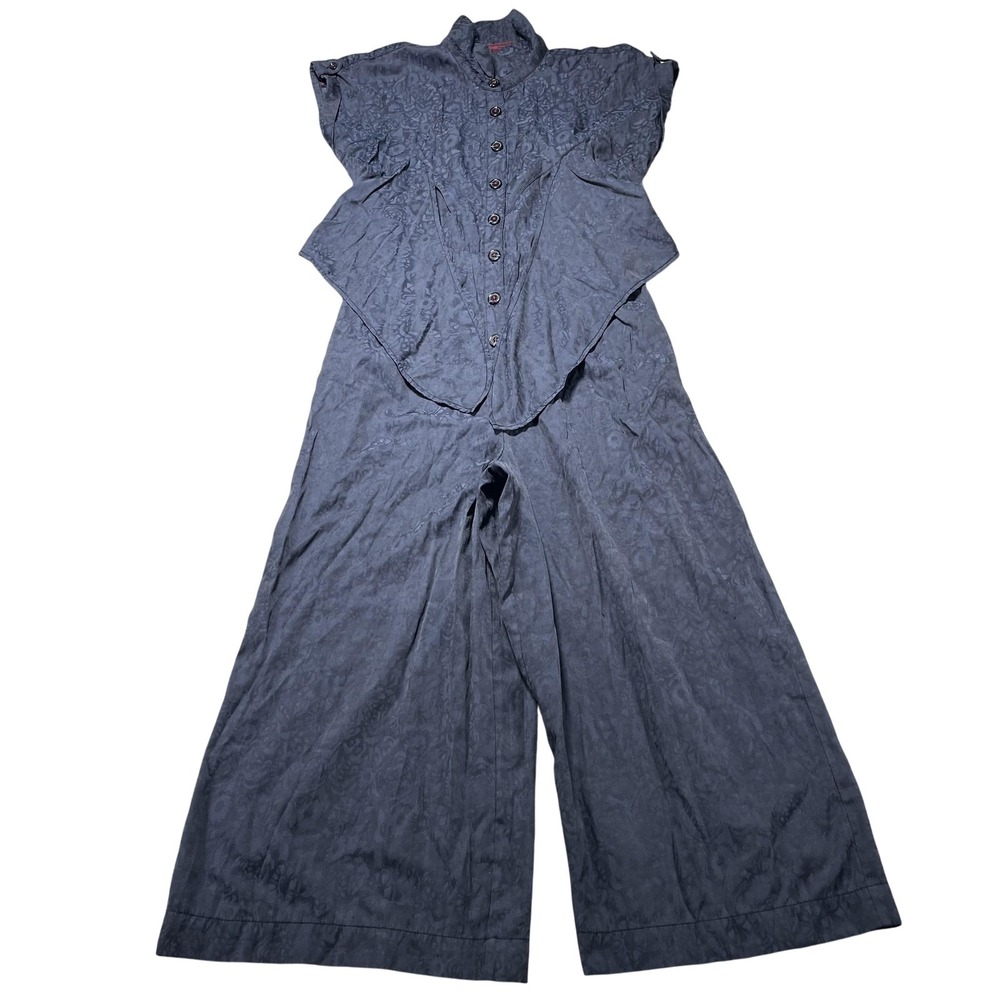 Ett:twa Jumpsuit Womens 8 Blue Floral Jacquard Sleeve Wide‎ Leg Anthropologie